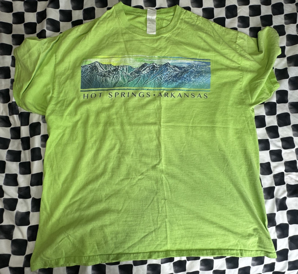 Vintage Hot Springs Arkansas Graphic T-Shirt XL Lime Green Mountain Tee